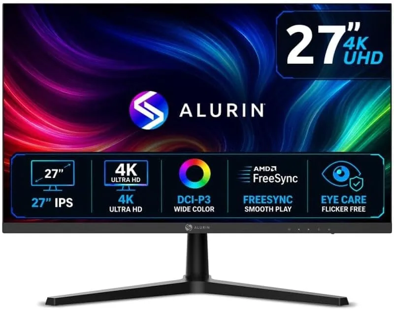 Alurin Monitor 27 Pulgadas 4K UHD CoreVision, AMD FreeSync, Eye Care, Low Blue Light, 60Hz, HDMI 2.0, DisplayPort 1.4, VESA 75x75, Monitor para Oficina, Diseño, Edición y Multimedia
