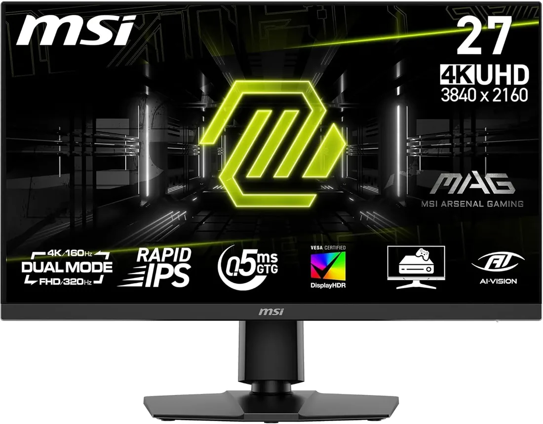 MSI mag 272URDF E16 Monitor Gaming, 27-Inch, 4K UHD, 3840x2160, Rapid IPS, 0.5ms, DisplayHDR 400, Eye Care, AI Vision, Dual-Mode, HDMI 2.1, DP 1.4a, Tilt/Height Adjustable, Negro foto 2