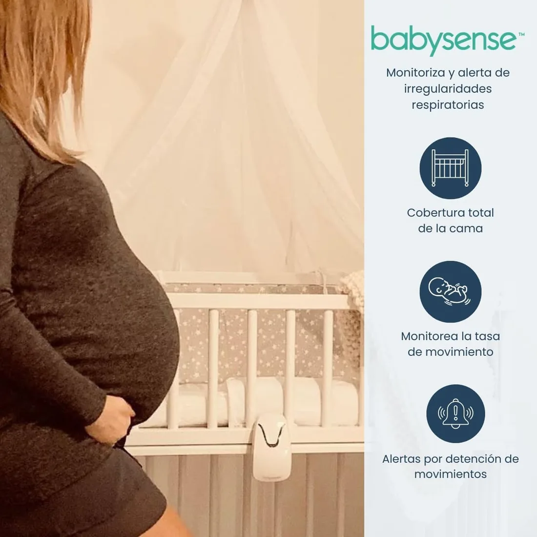 Babysense Monitor para Bebés con Alertas de Respiración en Tiempo Real, Notificaciones de Irregularidad, Certificación Médica Monitor sin Contacto, Cobertura Completa con 2 Sensores foto 3