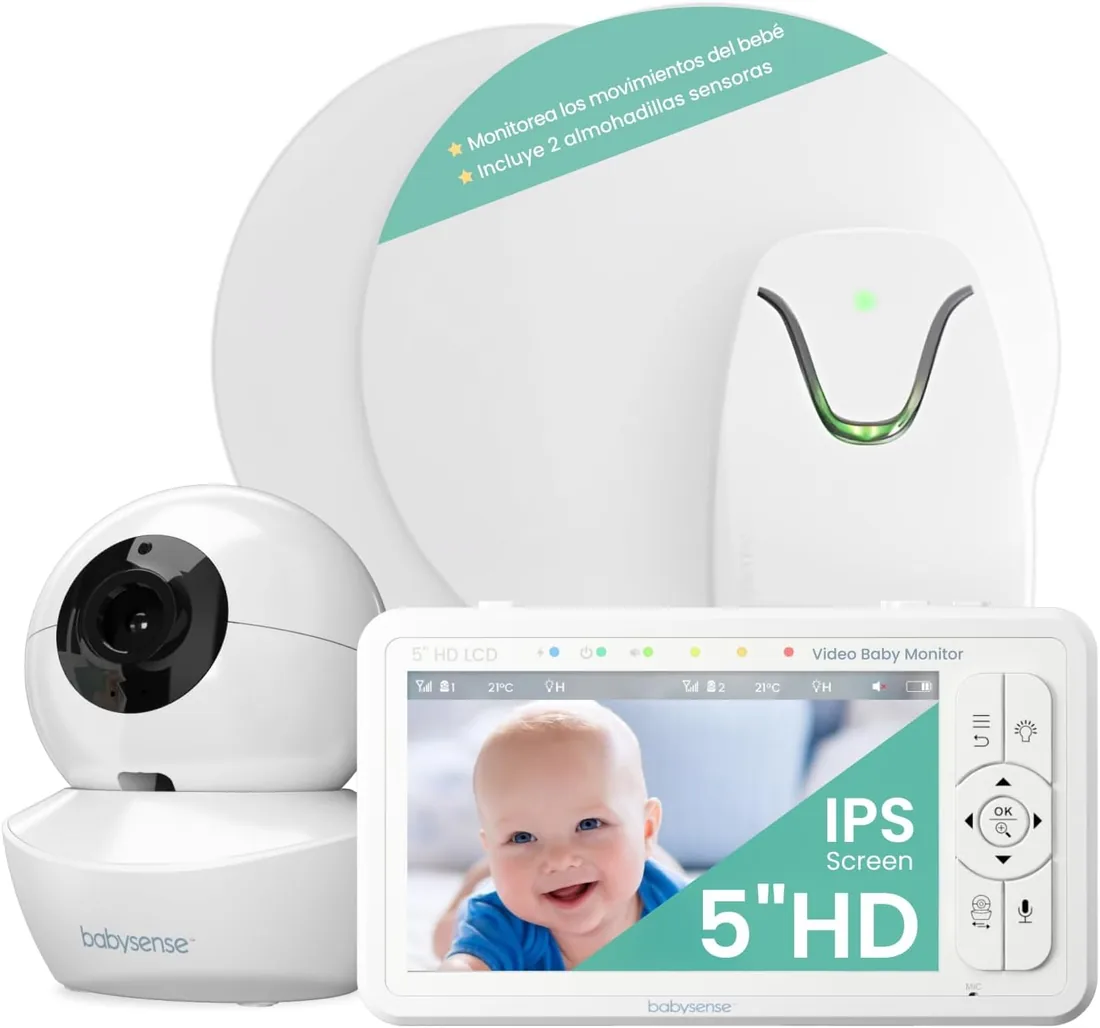 Babysense Monitor para Bebés con Alertas de Respiración en Tiempo Real, Notificaciones de Irregularidad, Certificación Médica Monitor sin Contacto, Cobertura Completa con 2 Sensores