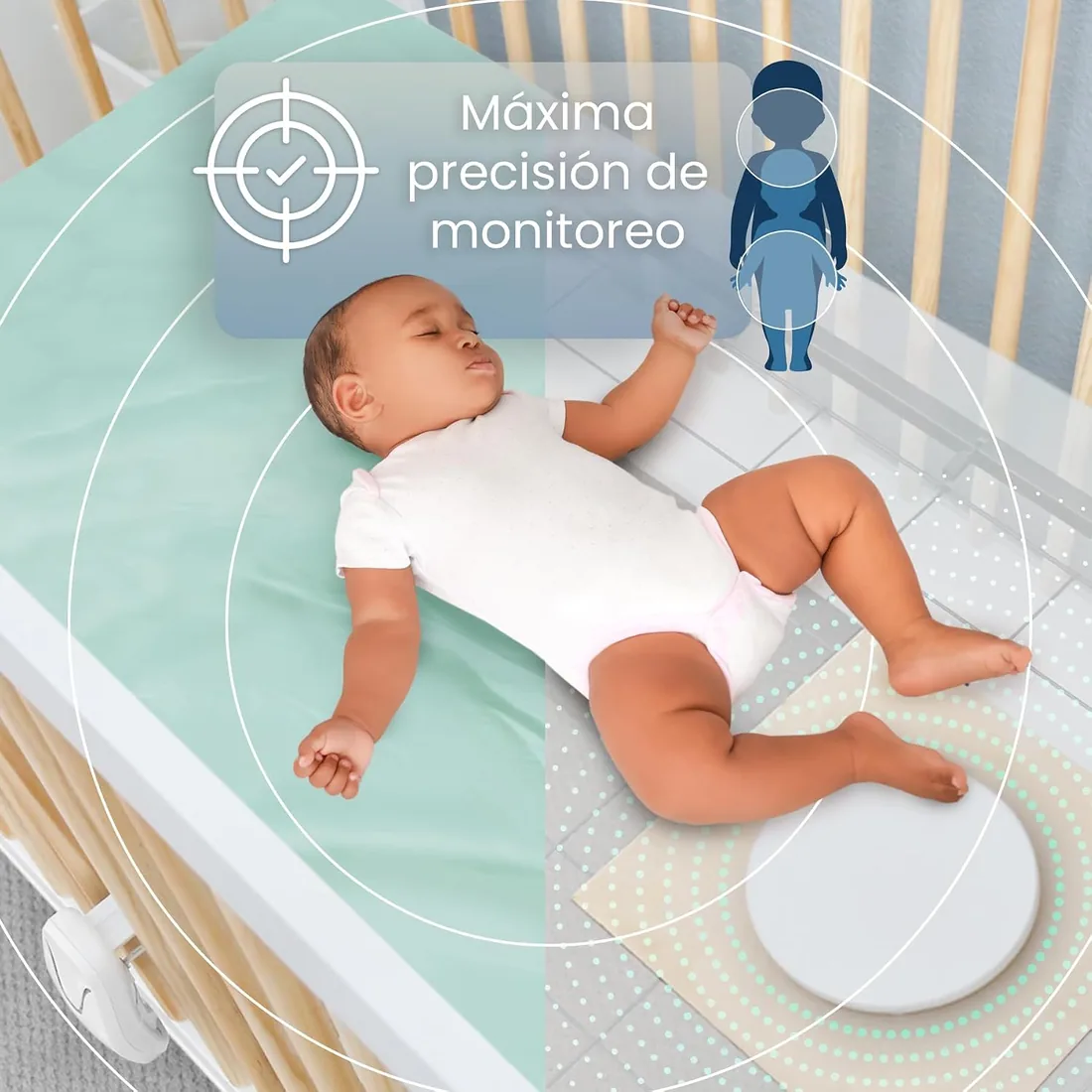 Babysense Monitor para Bebés con Alertas de Respiración en Tiempo Real, Notificaciones de Irregularidad, Certificación Médica Monitor sin Contacto, Cobertura Completa con 2 Sensores foto 2