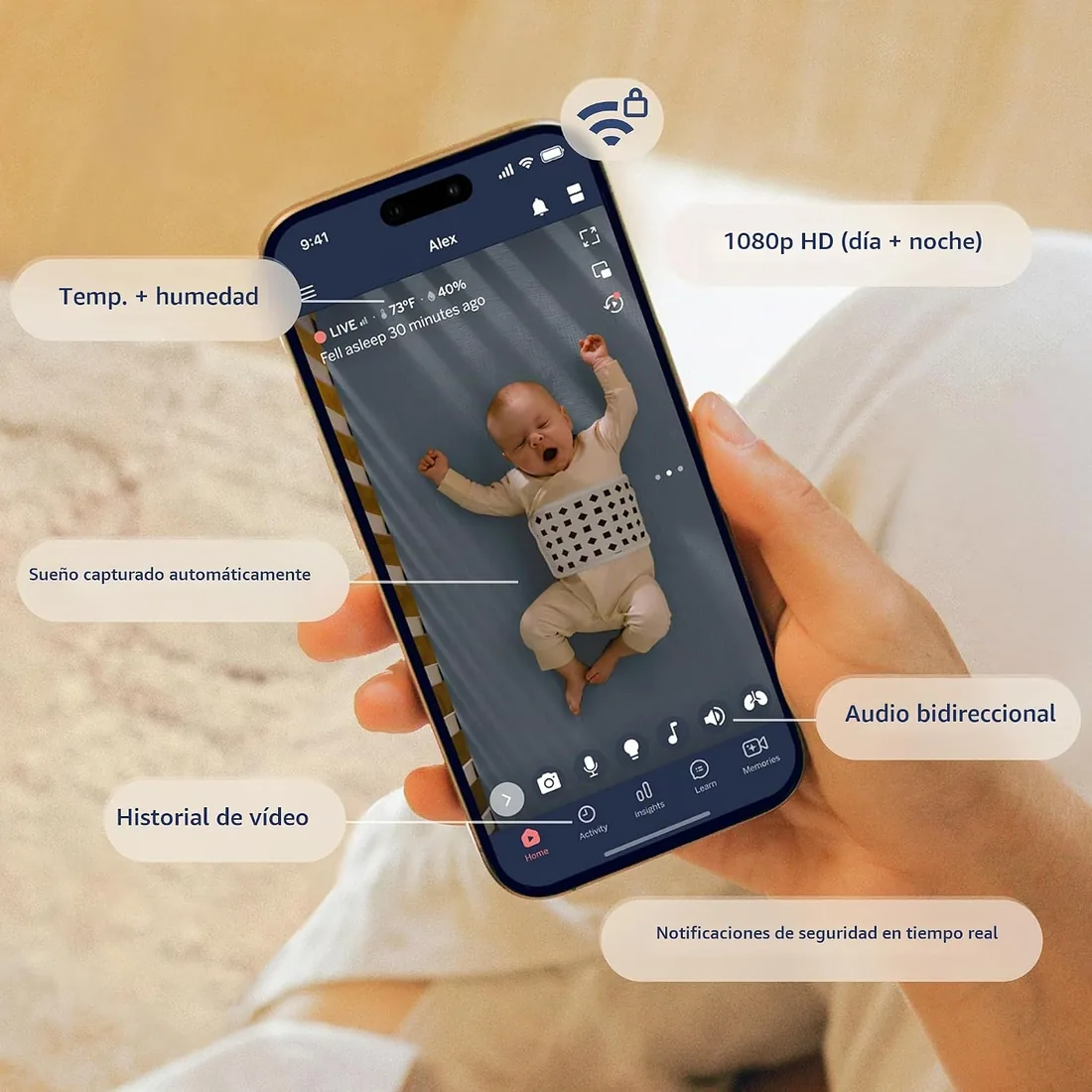 Nanit Pro Baby Monitor Bundle, 1080p Wi-Fi, Alerta de llanto y Tos, Seguimiento del sueño, Montaje en Pared, monitoreo de Movimiento respiratorio, Compatible con Smartphones y tabletas foto 2