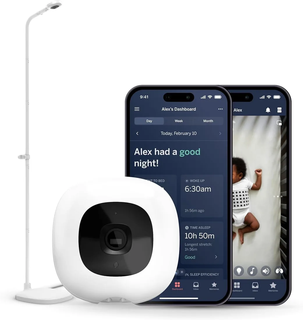 Nanit Pro Baby Monitor - Monitor Bebé Inteligente - Vigilabebés con Audio Bidireccional, Alertas Movimientos y Sonidos, Monitoreo Sueño - Cámara Bebé Wi-Fi 1080p con Visión Nocturna - Soporte Suelo