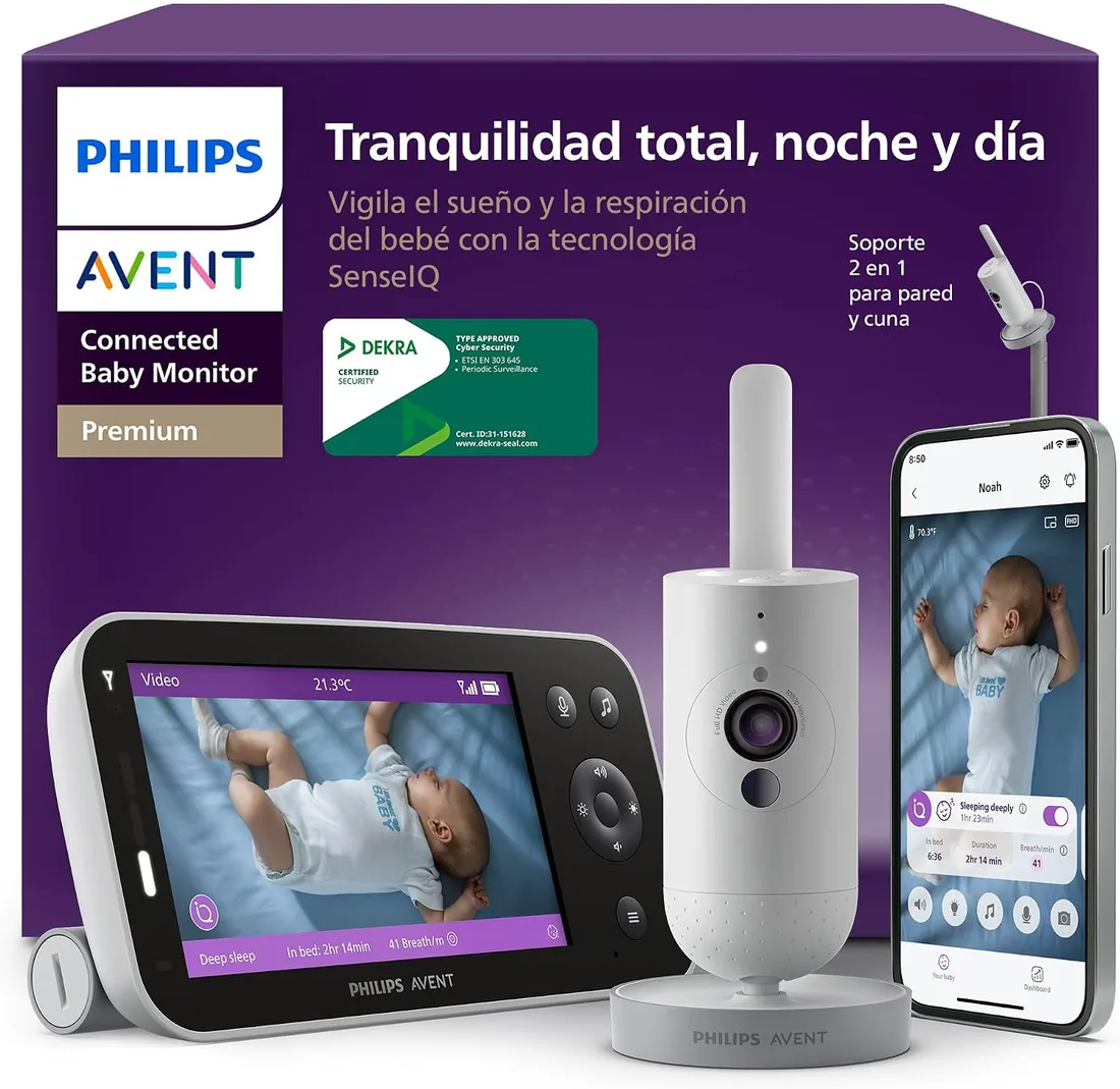 Philips Avent vigilabebés conectado Premium, el monitor más avanzado de Avent hasta la fecha, seguimiento del sueño y la respiración por IA, traducción del llanto, SCD973/26