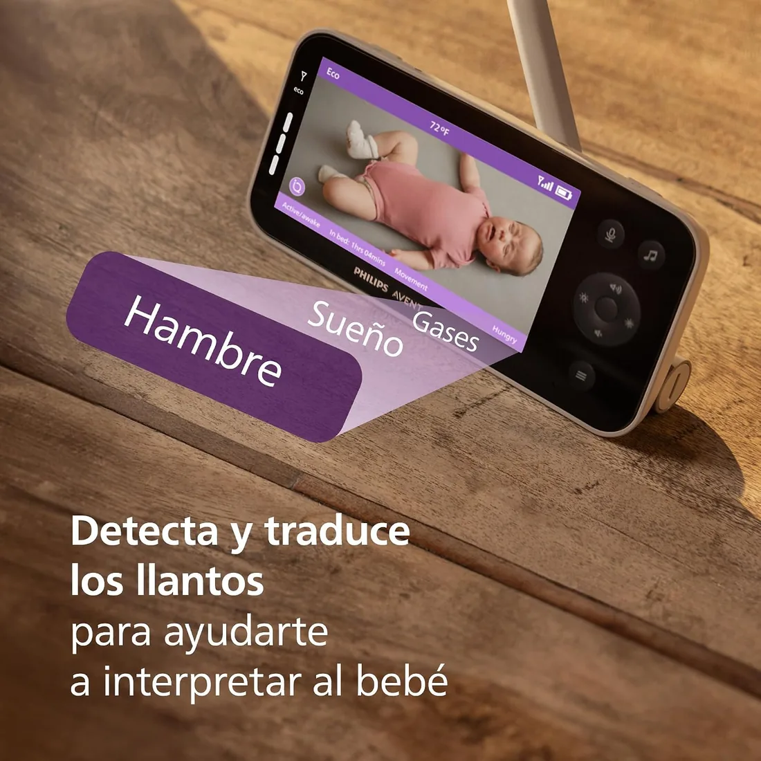PHILIPS Avent Vigilabebés Premium con App - Cámara HD de 1080 píxeles, Seguimiento del sueño y la respiración con IA, traducción del llanto, Certificado DEKRA, Montaje en Pared, SCD974/26 foto 3