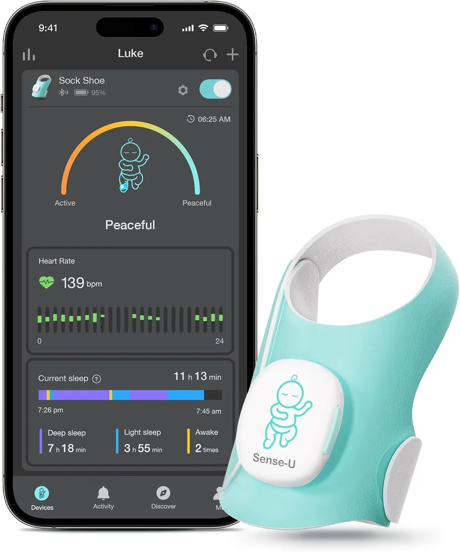 Sense-U Calcetín Inteligente Tipo Zapato para Bebés – Monitorea la frecuencia cardíaca, el Movimiento y el sueño del bebé para Mayor Tranquilidad. Monitor de pie Infantil