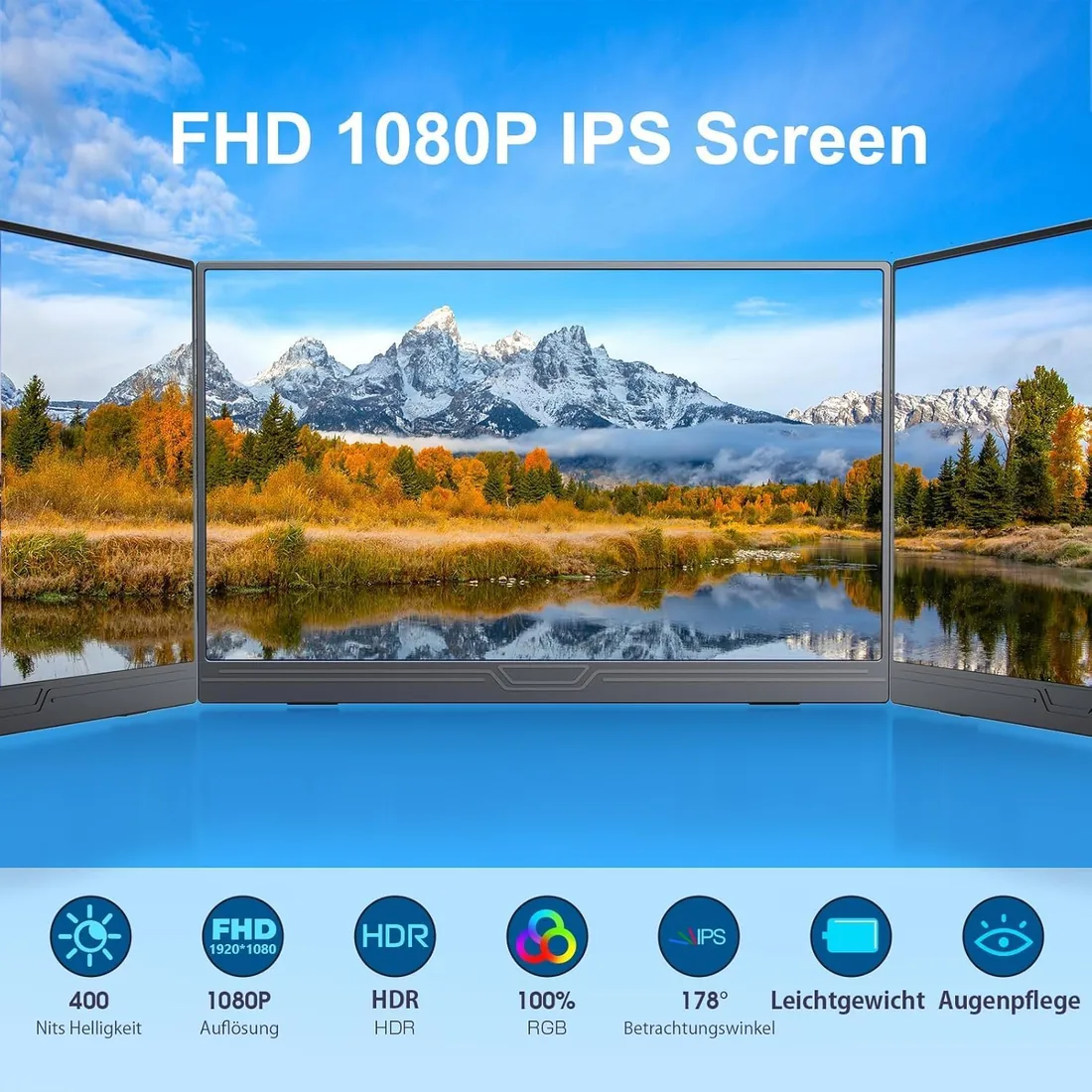 15.6" Portable Monitor USB-C Display, 1080P HDR, with Stand Cover | IPS Mini HDMI Display and Built-in Dual Speaker foto 2