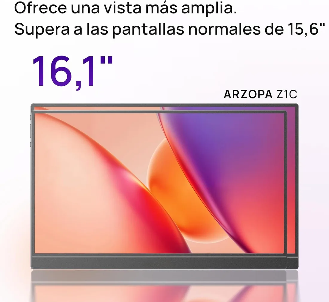ARZOPA [Ganador del Red Dot 2026] Monitor Portátil 16,1", FHD IPS 100% sRGB, USB-C y Mini HDMI, Protección Ocular, con Soporte Integrado, para PC, Mac, PS5 y Xbox - Z1C foto 3