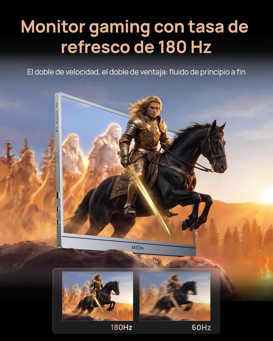 ARZOPA Monitor Portátil 16,1" 2.5K QHD 180Hz, IPS 100% sRGB HDR10, USB-C y Mini HDMI, Pantalla Externa para Trabajo, Gaming y Viajes, Compatible con PC, Mac, PS5, Xbox y Switch - Z3FC Gris foto 2