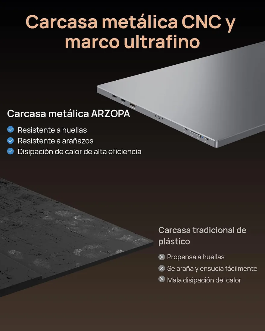 ARZOPA Monitor Portátil 16,1" 2.5K QHD 180Hz, IPS 100% sRGB HDR10, USB-C y Mini HDMI, Pantalla Externa para Trabajo, Gaming y Viajes, Compatible con PC, Mac, PS5, Xbox y Switch - Z3FC Gris foto 3