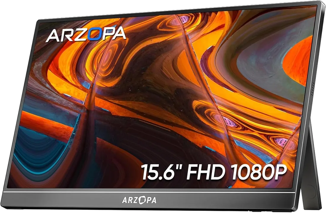 ARZOPA Monitor portátil, Pantalla Portátil IPS FHD de 15,6" 1920 × 1080 con Soporte, Segunda Pantalla Ultradelgada para Computadora Portátil/PC/Mac/PS3/4/5/Xbox - A1