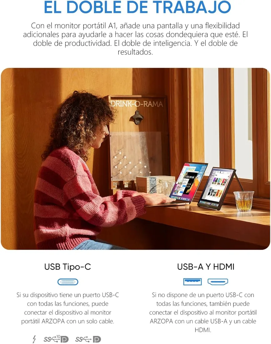 ARZOPA Monitor portátil, Pantalla Portátil IPS FHD de 15,6" 1920 × 1080 con Soporte, Segunda Pantalla Ultradelgada para Computadora Portátil/PC/Mac/PS3/4/5/Xbox - A1 foto 2