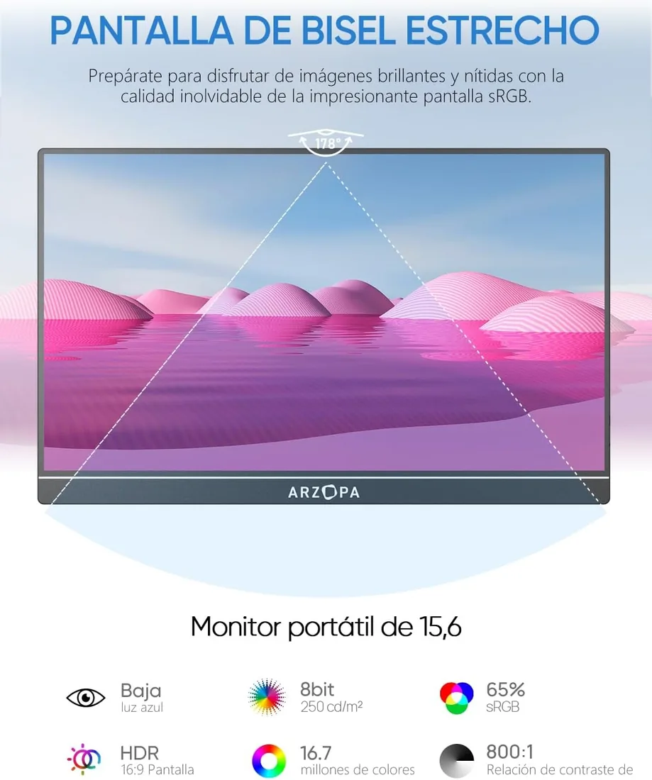 ARZOPA Monitor portátil, Pantalla Portátil IPS FHD de 15,6" 1920 × 1080 con Soporte, Segunda Pantalla Ultradelgada para Computadora Portátil/PC/Mac/PS3/4/5/Xbox - A1 foto 3