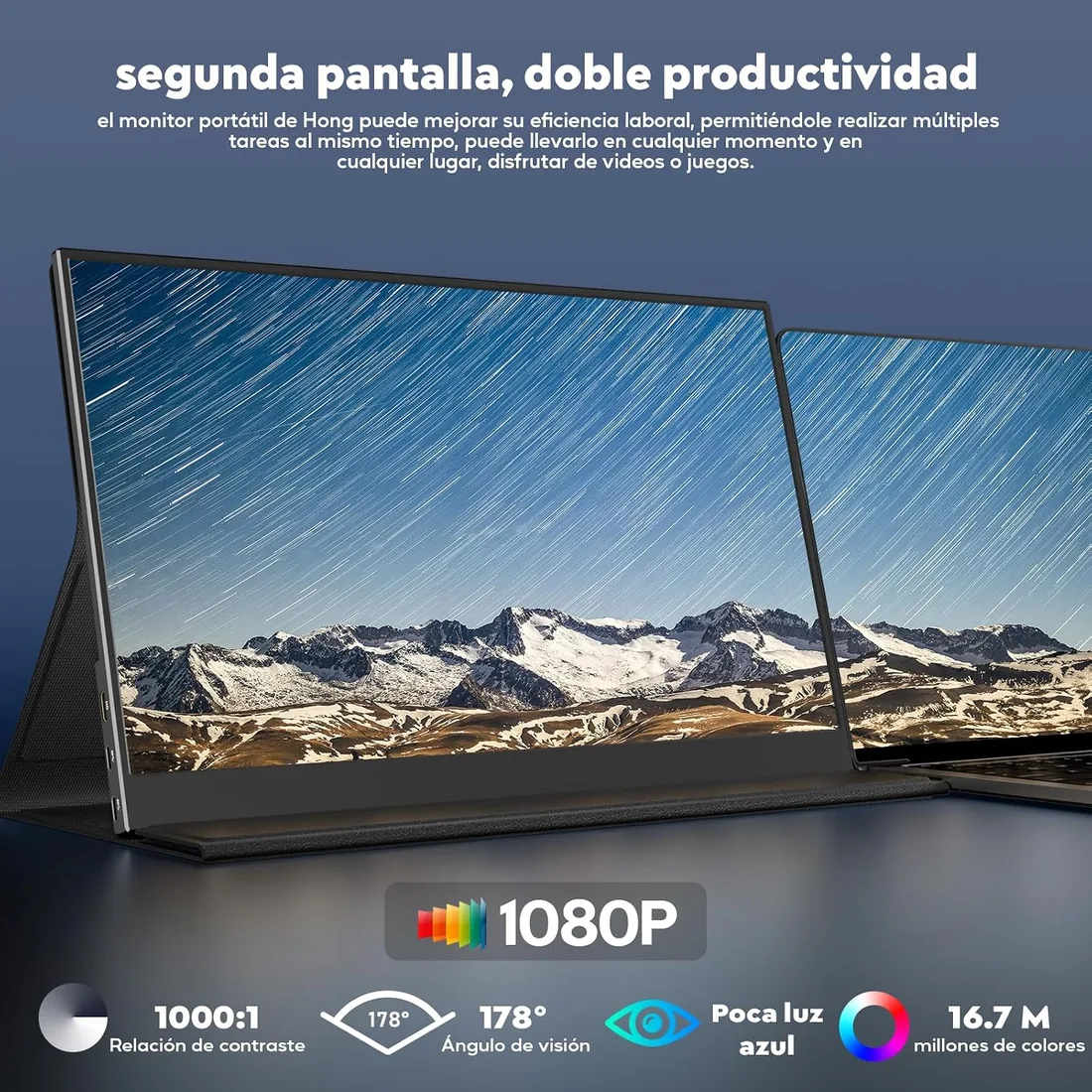 HONGO Monitor Portátil Pantalla Portatil Extensible 15.6 Pulgadas 1080P HDR IPS Pantalla Extensor, Portable Monitor HDMI USB C Pantalla para Portatil PC Mac Teléfono PS4/PS5 Switch con Smart Funda foto 2