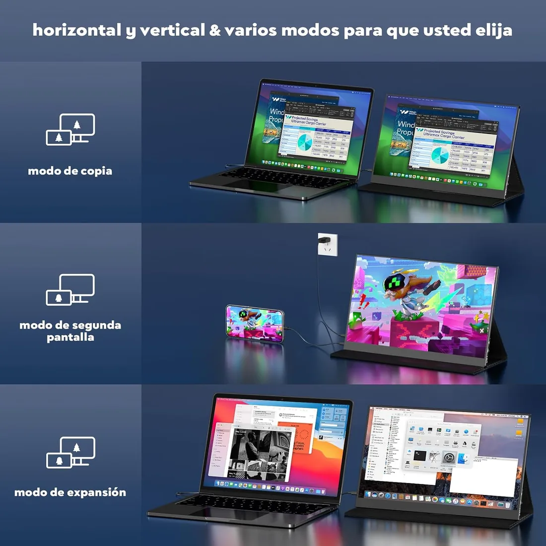 HONGO Monitor Portátil Pantalla Portatil Extensible 15.6 Pulgadas 1080P HDR IPS Pantalla Extensor, Portable Monitor HDMI USB C Pantalla para Portatil PC Mac Teléfono PS4/PS5 Switch con Smart Funda foto 3