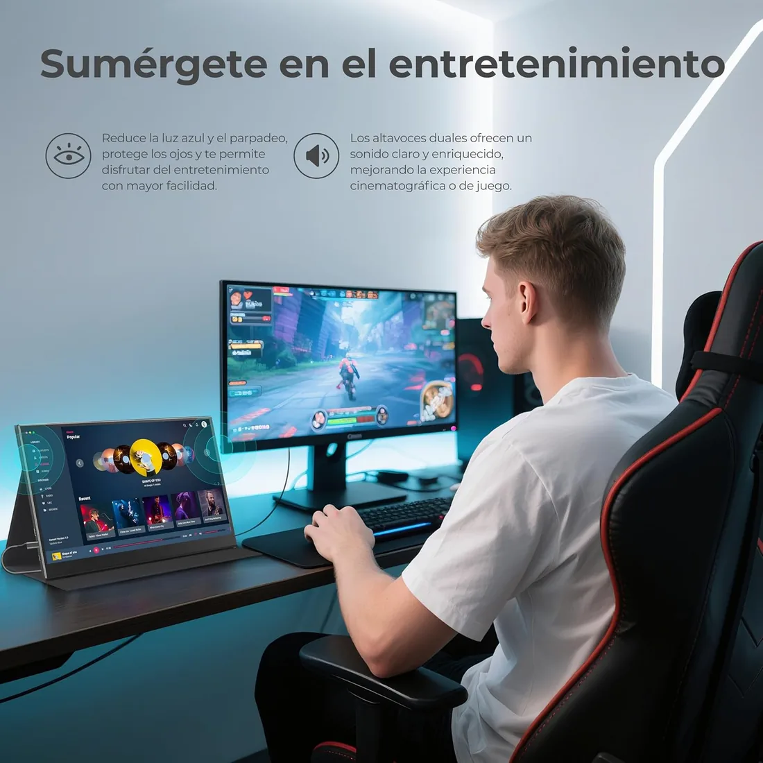 UFYQL Monitor Portátil 15,6 Pulgadas FHD IPS Segundo Monitor para Portátil | Plug & Play, con Funda, por USB-C e HDMI, VESA 75x75mm, para Laptop, Mac, PC, PS5, Xbox, Switch, Teletrabajo y Universidad foto 3