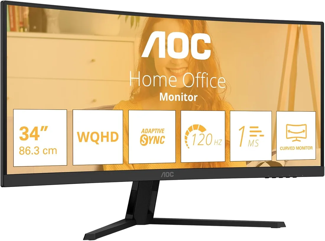 AOC CU34B3E Monitor 34 Pulgadas 120Hz Panel VA, 4ms GtG, HDR Ready, Adaptive Sync, (3440x1440 HDMI 1x 2.0) Negro