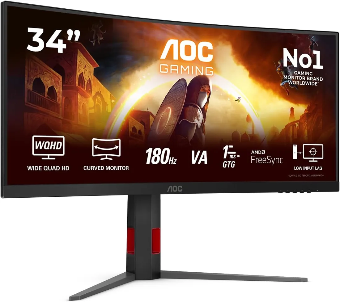 AOC CU34G4 Gaming Monitor 34 Pulgadas 180Hz Panel Fast VA, 1ms GtG, HDR10, Altura Ajustable, (3440x1440 HDMI 2X 2.0 DP 1x 1.4) Negro