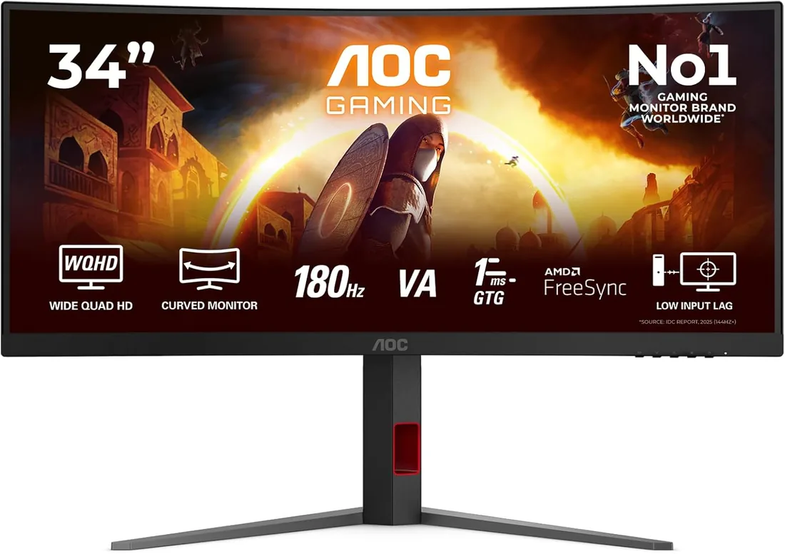 AOC CU34G4 Gaming Monitor 34 Pulgadas 180Hz Panel Fast VA, 1ms GtG, HDR10, Altura Ajustable, (3440x1440 HDMI 2X 2.0 DP 1x 1.4) Negro foto 2