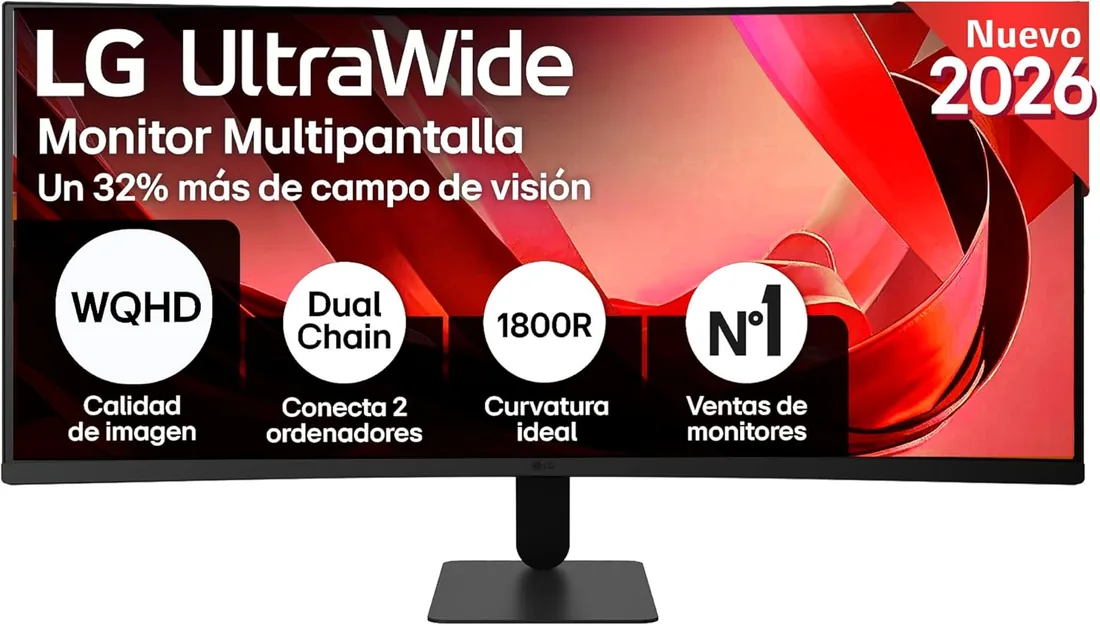 LG Monitor UltraWide 34U601B-B - 34'', 21:9, VA, Negro | WQHD (3440 x 1440), 120 Hz, curvo, FreeSync Premium, Inclinación (eje horizontal), Panel VA, 5 ms, Curvo 1800R, HDR10