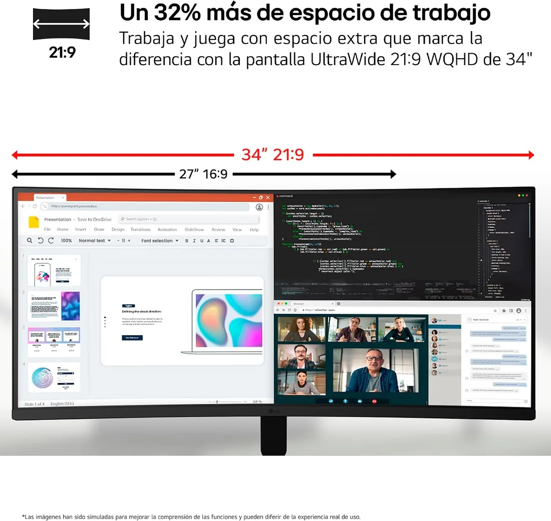 LG Monitor UltraWide 34U601B-B - 34'', 21:9, VA, Negro | WQHD (3440 x 1440), 120 Hz, curvo, FreeSync Premium, Inclinación (eje horizontal), Panel VA, 5 ms, Curvo 1800R, HDR10 foto 3