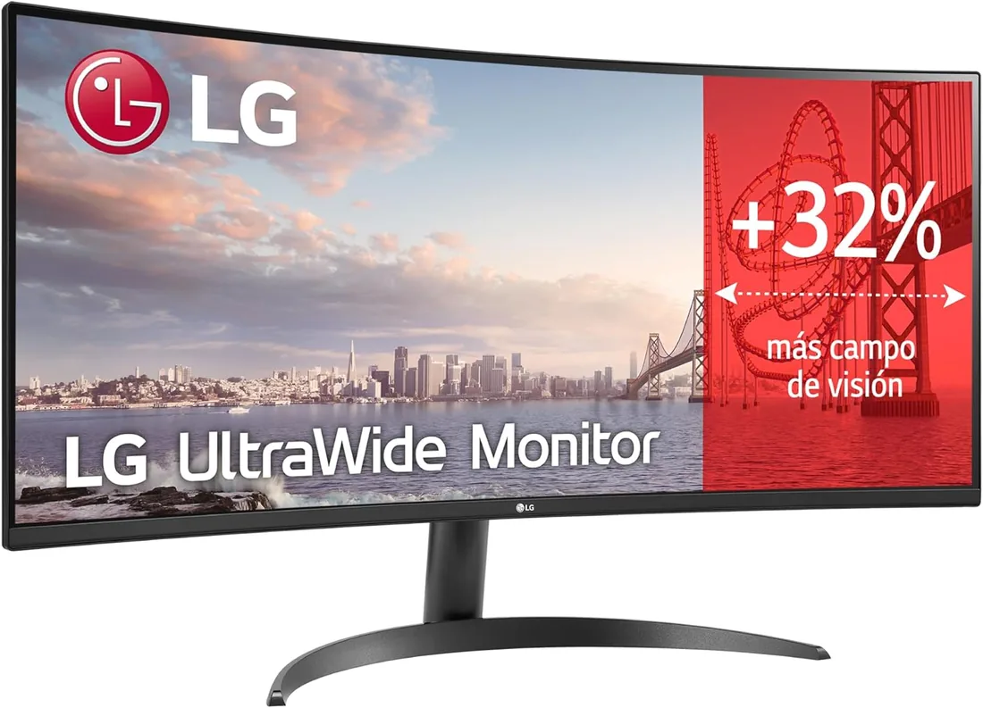 LG Monitor UltraWide 34WR50QK-B - 34'' Curvo, VA, WQHD, 100 Hz, Negro | 21:9, HDR10, sRGB 99%, WQHD (3440 x 1440), Panel VA, 5 ms, Curvo 1800R, HDMI 2.0