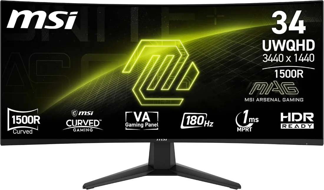 MSI mag 346CQ - Monitor 34" UWQHD, 3440 x 1440, 1500R, Gaming Monitor, VA, 180Hz,1ms, HDR Ready, Eye Care, HDMI 2.0b, DP 1.4a, Sin Marcos, Inclinación Ajustable, Soporte Vesa, Negro