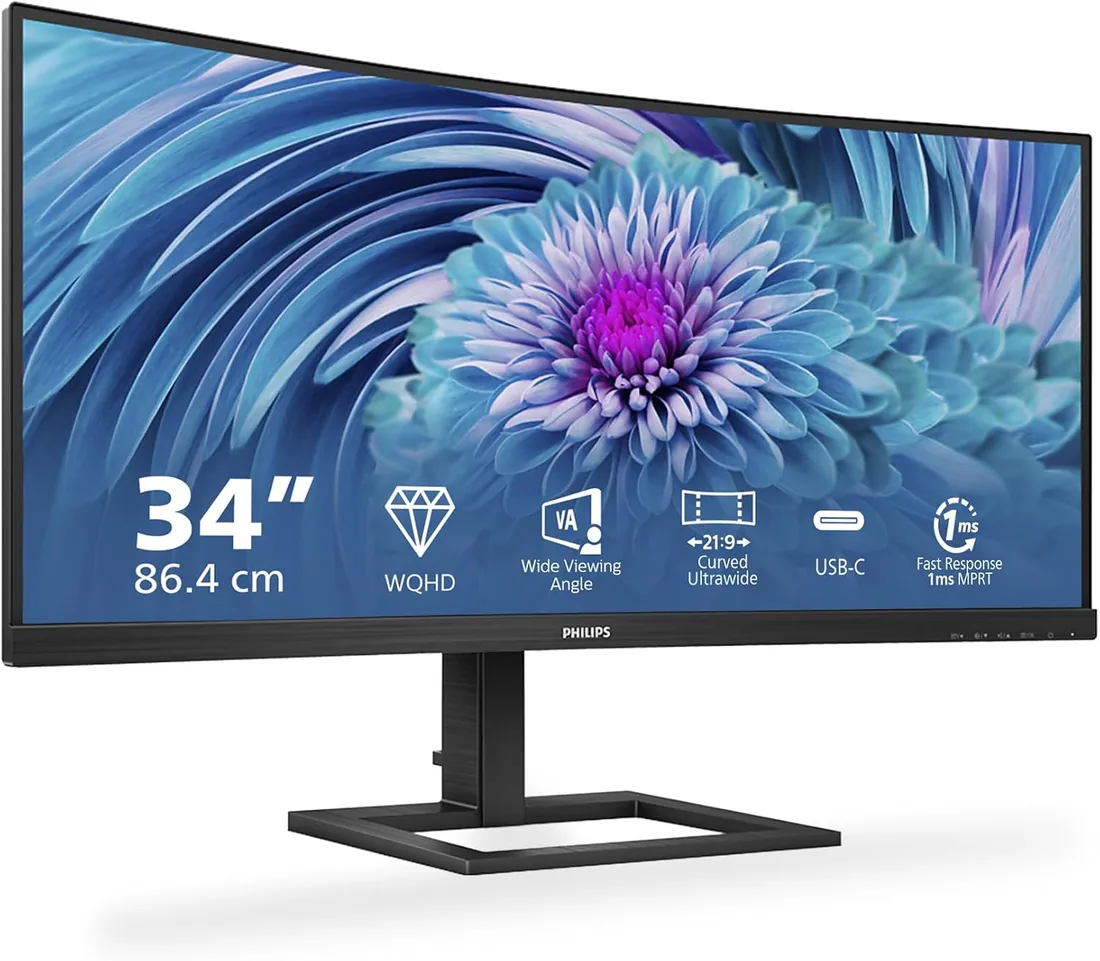 Philips Monitors 346E2CUAE/00-34" Curved 1500R, WQHD, 100Hz, 1ms, VA, Adaptive Sync (3440x1440, 300cd/m, 2xHDMI, DisplayPort 1x1.2), Negro