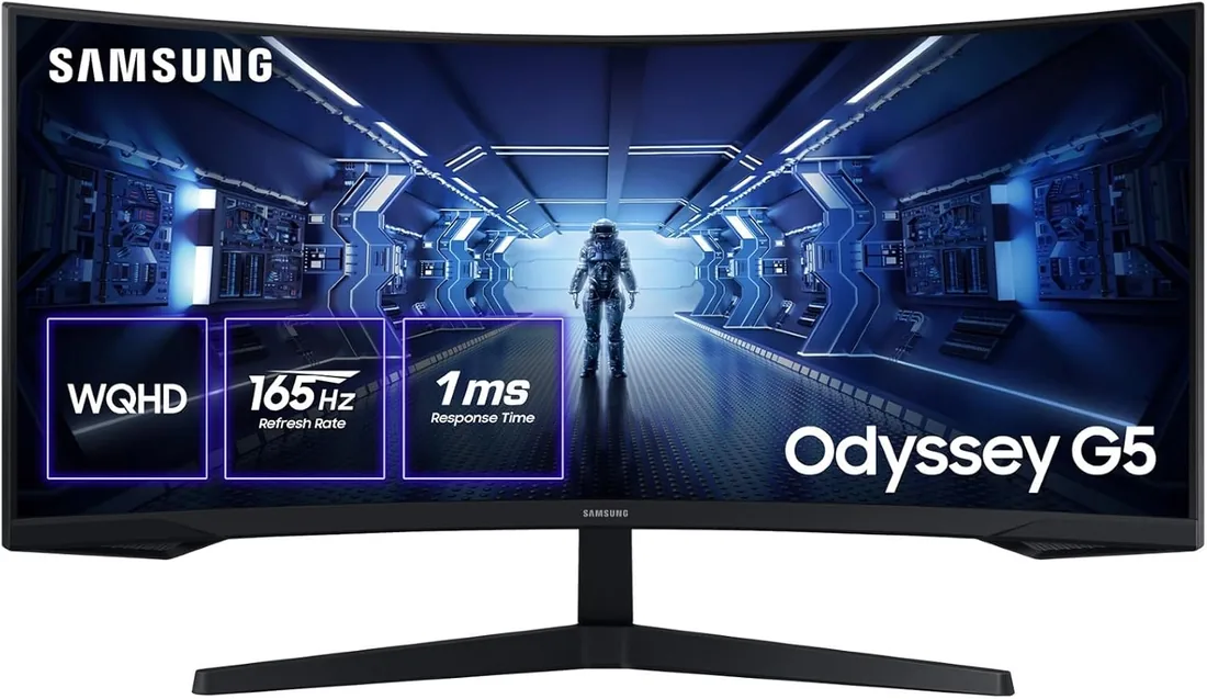Samsung Odyssey G55T Curved Gaming Monitor 34", Ultra WQHD, 3440x1440, 165Hz, 1ms(G/G), 1000R, AMD Freesync Premium, HDR, Negro, LC34G55TWWPXEN
