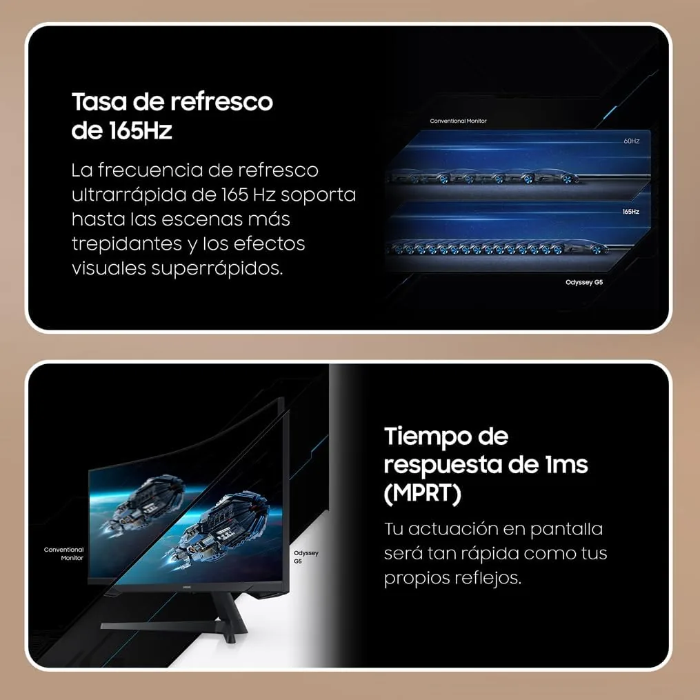 Samsung Odyssey G55T Curved Gaming Monitor 34", Ultra WQHD, 3440x1440, 165Hz, 1ms(G/G), 1000R, AMD Freesync Premium, HDR, Negro, LC34G55TWWPXEN foto 3