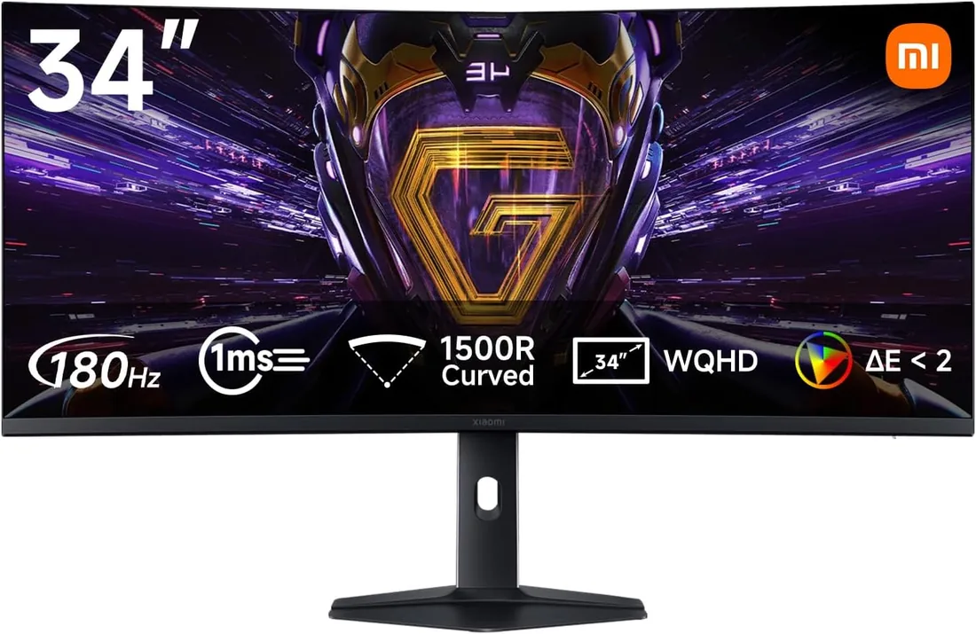 XIAOMI Monitor Gaming Curvo 2K 34 Pulgadas,180Hz,1ms GTG,1500R,C34WQDA-RGGL | Free Sync Premium, HDR 400, 21:9, 100% sRGB, 95% DCI‑P3, △E < 2, Certificación TÜV Luz Azul Reducida (HDMI 2.0/DP 1.4)