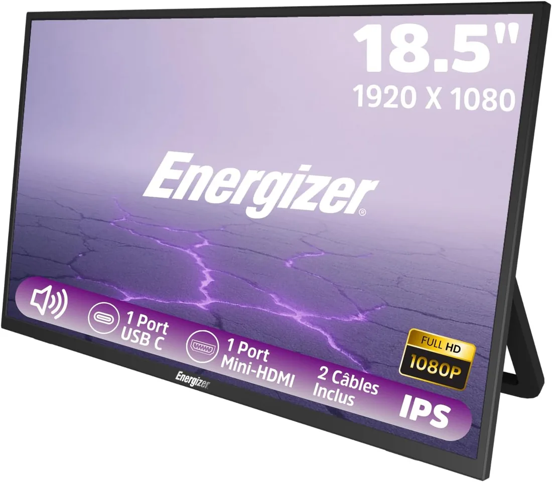 Energizer - Pantalla LCD IPS Full HD (1920 x 1080) 100 Hz Puertos USB-C + Mini HDMI con Soporte - Altavoces Integrados - para PC/MacBook/Xbox / PS4 5/TV