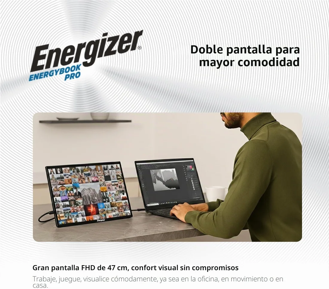 Energizer - Pantalla LCD IPS Full HD (1920 x 1080) 100 Hz Puertos USB-C + Mini HDMI con Soporte - Altavoces Integrados - para PC/MacBook/Xbox / PS4 5/TV foto 2