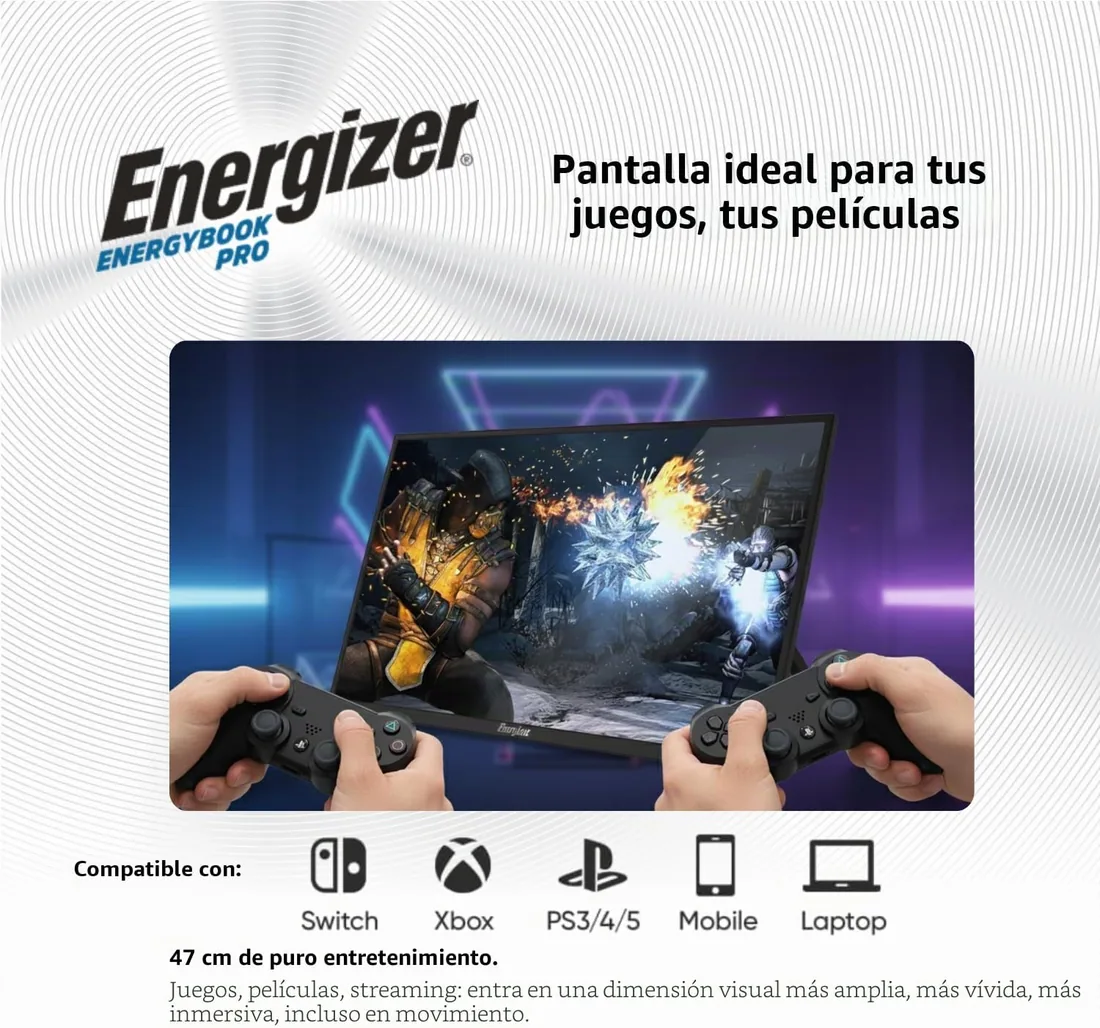 Energizer - Pantalla LCD IPS Full HD (1920 x 1080) 100 Hz Puertos USB-C + Mini HDMI con Soporte - Altavoces Integrados - para PC/MacBook/Xbox / PS4 5/TV foto 3