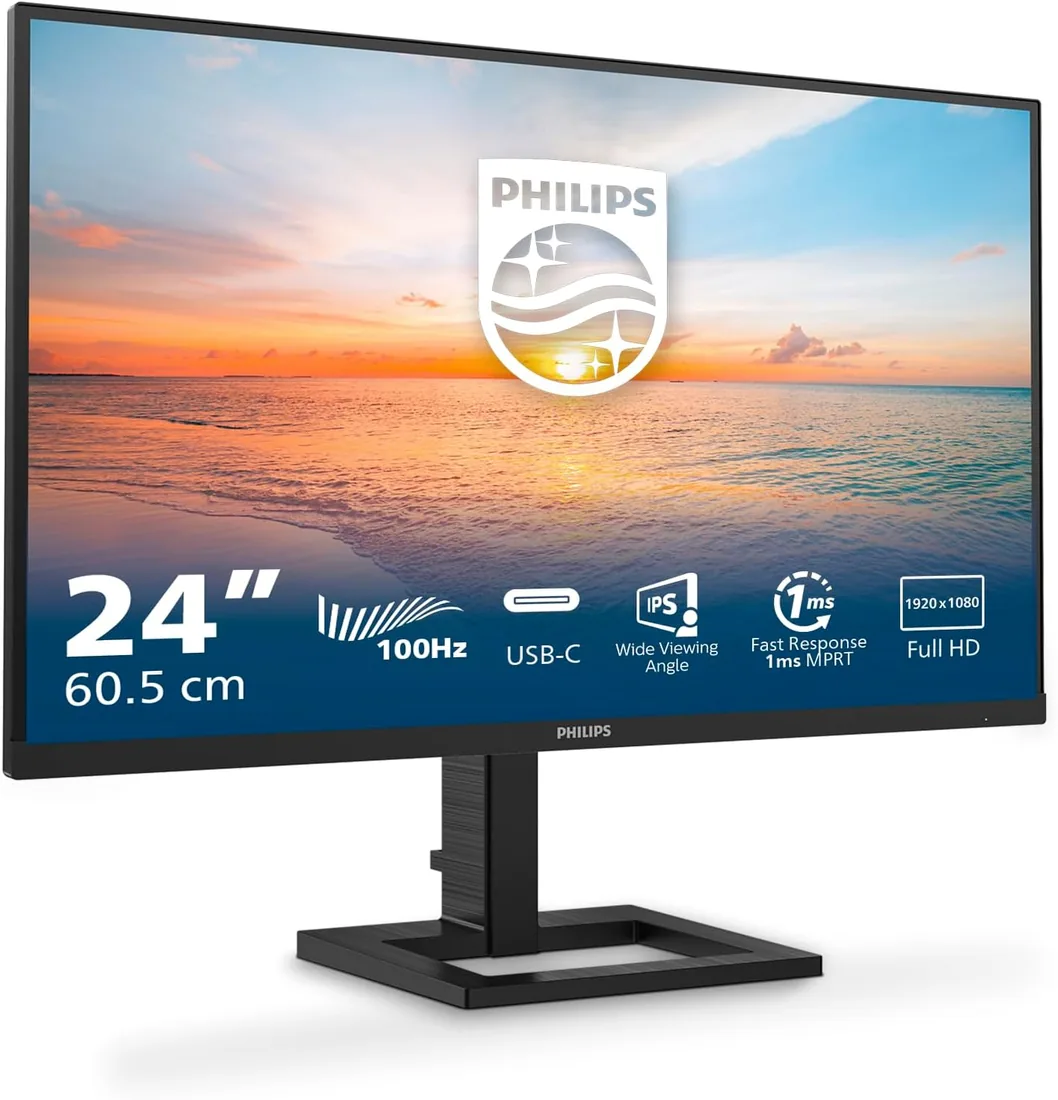 PHILIPS 24E1N1300AM Monitor 24 Pulgadas 120Hz Panel IPS, 4ms GtG, Altavoces, Altura Ajustable, (1920x1080 HDMI 1x 1.4 USB Hub) Negro