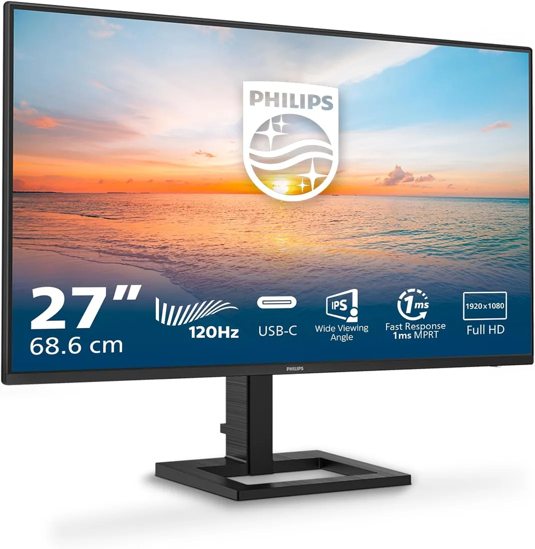 PHILIPS 27E1N1300AM Monitor 27 Pulgadas 120Hz Panel IPS, 4ms GtG, Altavoces, Altura Ajustable, (1920x1080 HDMI 1x 1.4 USB Hub) Negro