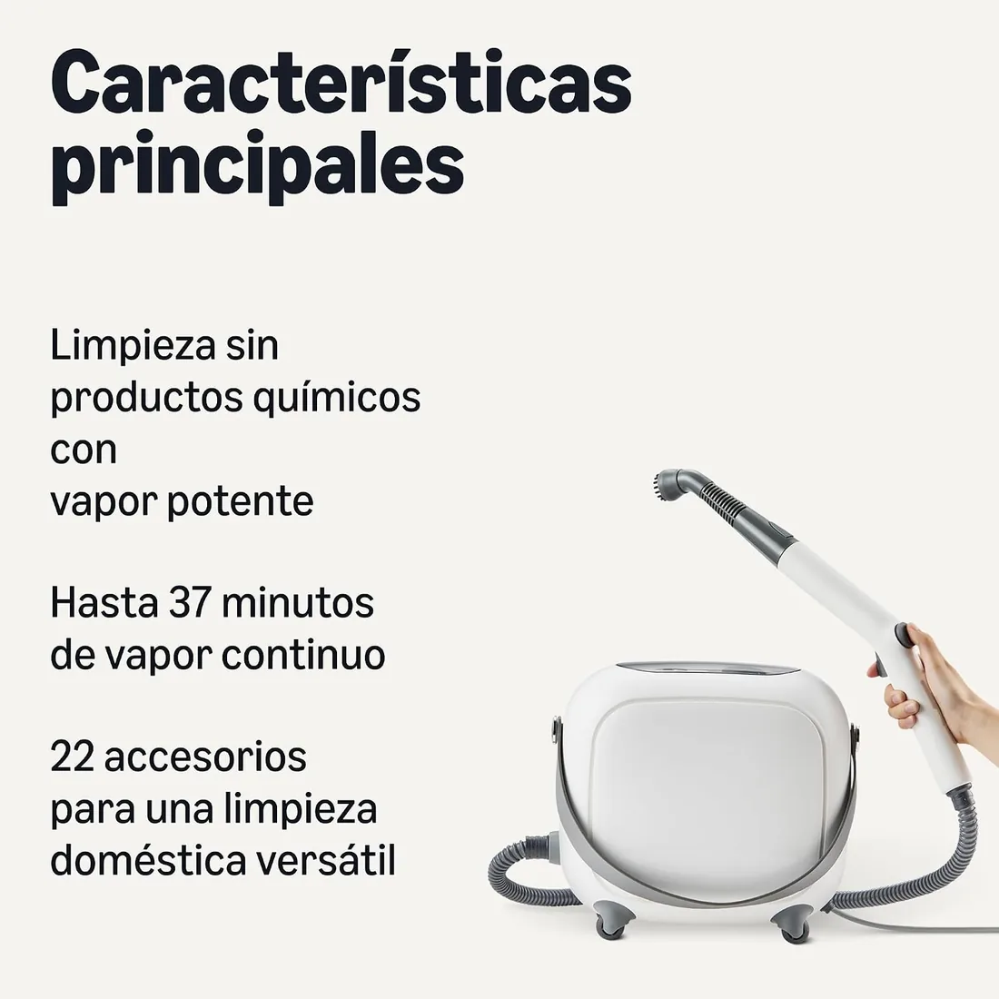 Amazon Basics Limpiador a Vapor Multiusos con 22 Accesorios, Depósito de 1,5L, 1500W, Blanco foto 2