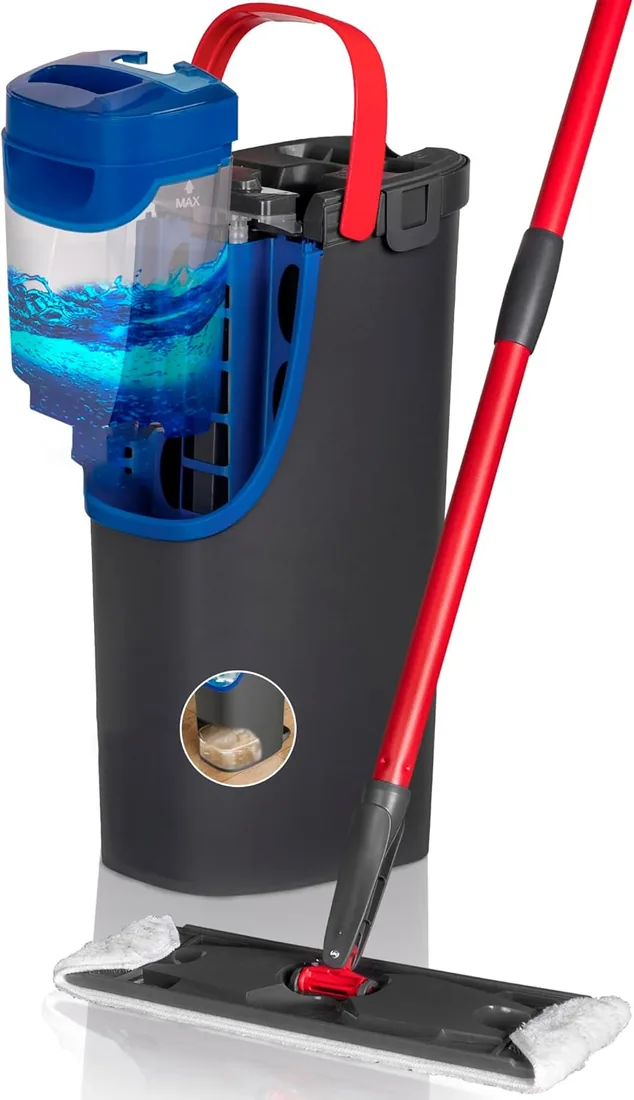 Vileda H2Pro Sistema de Mopa Plana, Microfibra Gris y Azul foto 2