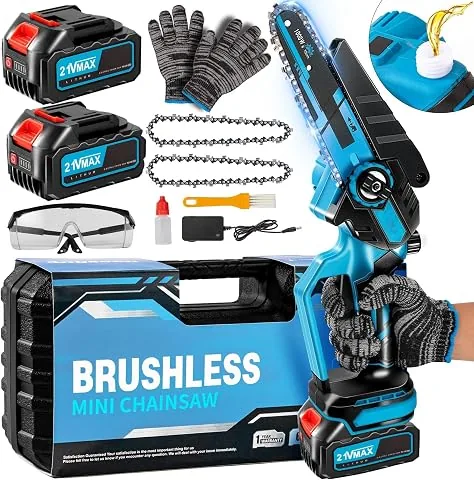 Mini Motosierra Bateria, 6 Pulgadas Motosierra Eléctrica Bateria con Baterías de 2*4000mAh, Motor Sin Escobillas de 1000W y Bomba,Sierra de Motosierra.de Mano para Podar Árboles de Jardinería y Madera