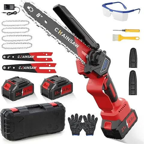 Mini Motosierra Bateria 6 y 8 Pulgadas, 8000mAh Motosierra Eléctrica, 1300W Motor Sin Escobillas Motosierras de Mano, Minimotosierras de Batería para Jardinería, Compatible con las Baterías de Makita foto 2
