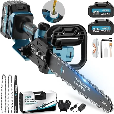 Motosierra a Batería de 12 Pulgadas, Motosierra Eléctrica Inalámbrica 2x4000mAh, Podadora Inalámbrica para Herramientas de Jardín, Corte de Madera, Bricolaje (1800W Brushless) - PowerCut X13 foto 2