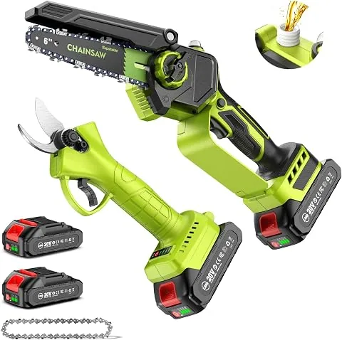 Supstable Mini Motosierra a Batería 6 Pulgadas & Tijeras de Podar Eléctricas 33 mm, 2-en-1 Kit Herramientas de Jardín con 2 × 2000 mAh Baterías, Motor Brushless, Ideal para Corte de Troncos y Ramas foto 3