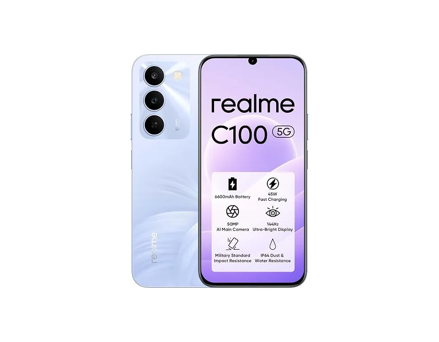 realme C100 5G Smartphone 128GB ROM, Batería Titan 6600mAh y Carga Rápida 45W, Teléfono Móvil con 144Hz Ultra Brillante, Android 16 Móviles Resistencia a Antigolpes Militar, Carga 