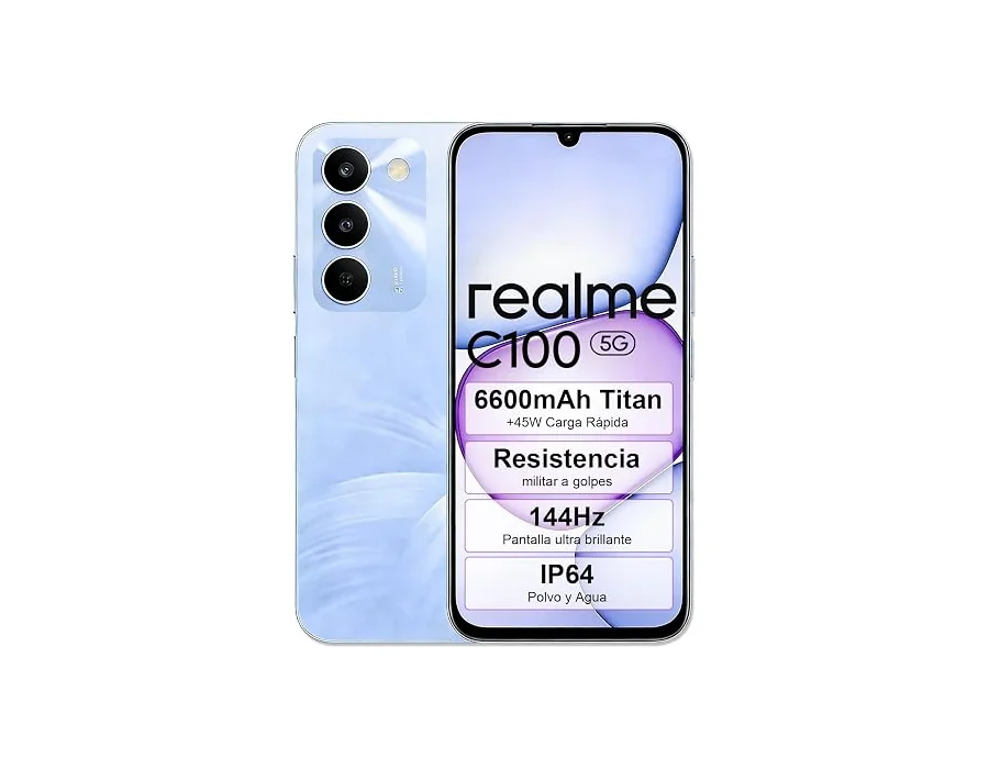 realme C100 Smartphone 5G Móvil, Pantalla 6,8" 144 Hz, 4+128GB,Batería 6600mAh, Carga Rápida 45W, IP64, Resistencia a Golpes Robusta (Purple, 128.0, GB, 4.0, GB) foto 2