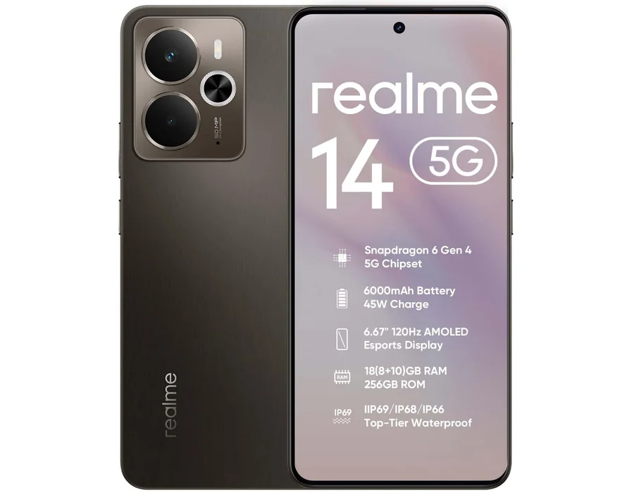 realme 14 5G Smartphone 8GB RAM + 256GB ROM, Teléfono Móvil Snapdragon 6 Gen 4 y 120Hz AMOLED Pantalla, 6000mAh Batería y Carga Rápida de 45W, IP69 Resistencia, GT Boost, 50MP OIS 