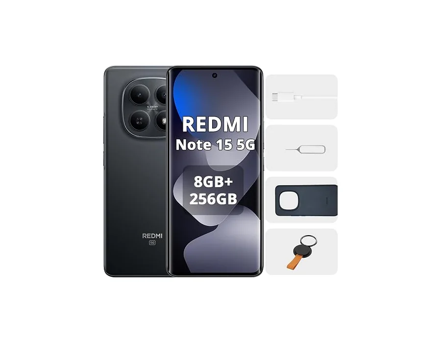 Xiaomi Redmi Note 15 5G 8GB+256GB Smartphone, 6.77" AMOLED FHD+ Display, Snapdragon 6 Gen 3, 108MP Camera, 5520 mAh Battery, Black, No Charger foto 2