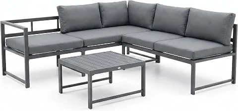 Conjunto de jardín sofá esquinero Modular 3 Piezas Aluminio Antracita 192 × 120 × 63 cm – Cojines Alta Densidad, Tejido Impermeable, Mesa 59 × 59 cm, terraza y Exterior foto 2