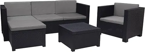 SP Berner - Shaf - Manhattan | Set Muebles de Salon Exterior - Conjunto Muebles Jardin Exterior 5 Plazas | Fabricado en España con Materiales Reciclados - Color Grafito