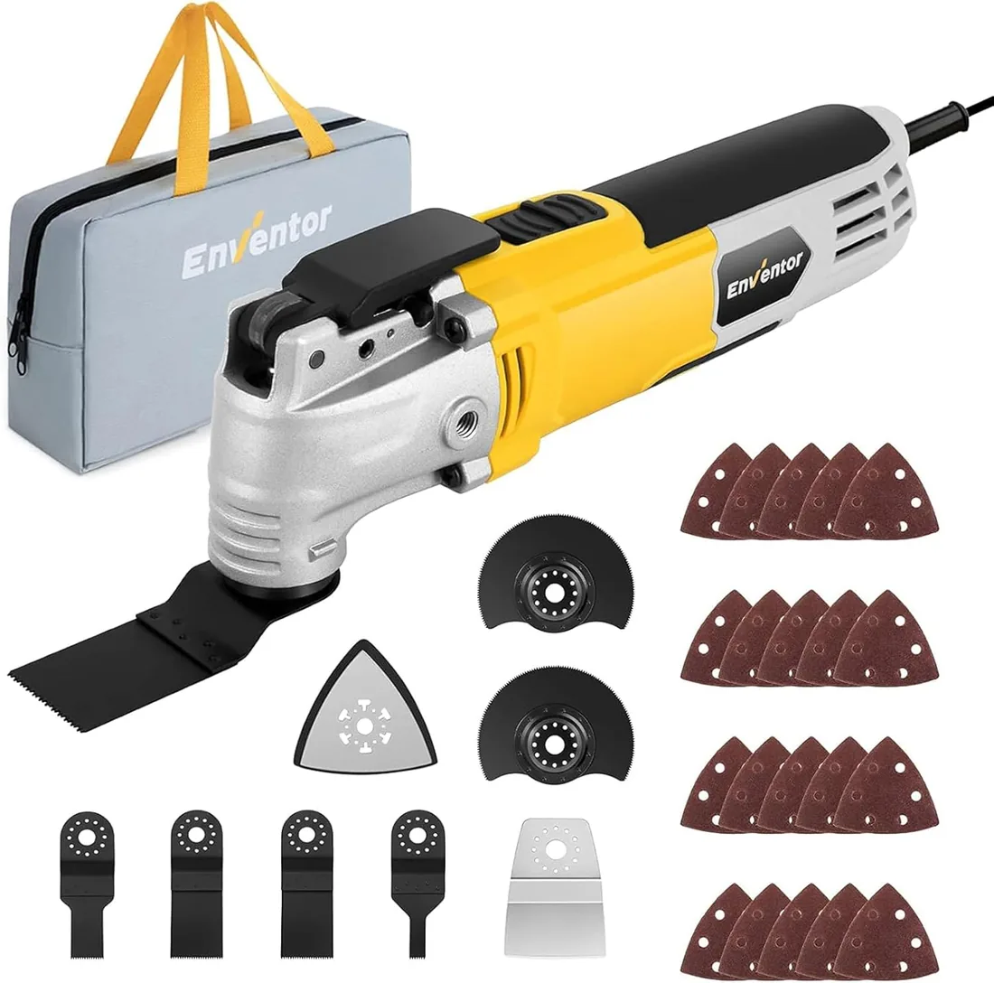 Enventor 300W Multiherramienta Oscilante, 6 Velocidades, 28 Accesorios | Herramientas Oscilantes, 15000-22000RPM, Herramienta Multifunción para Cortar, Lijar, Raspar, Serrar y Tronzar foto 2