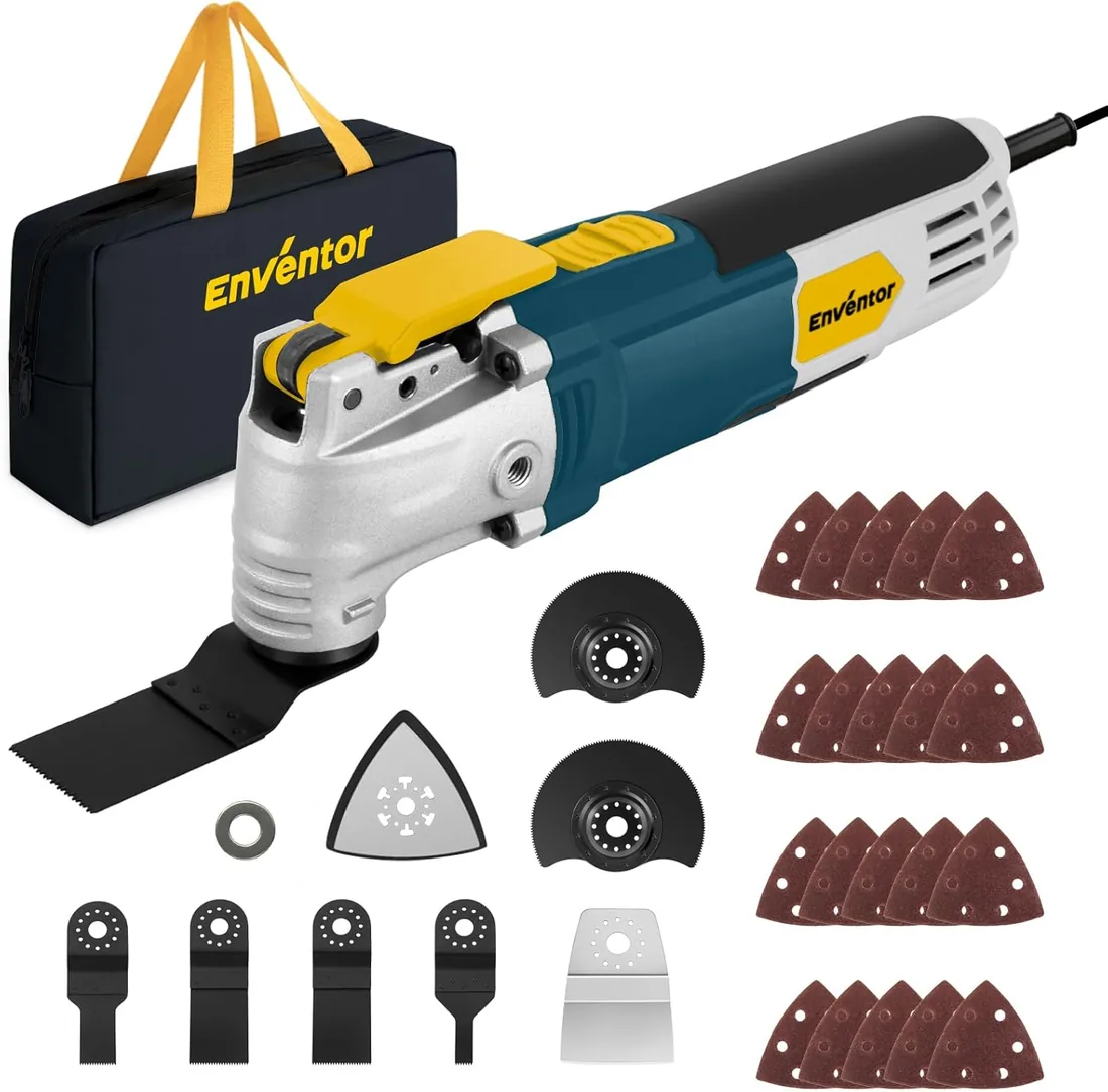 Enventor 300W Multiherramienta Oscilante, 6 Velocidades, 28 Accesorios | Herramientas Oscilantes, 15000-22000RPM, Herramienta Multifunción para Cortar, Lijar, Raspar, Serrar y Tronzar